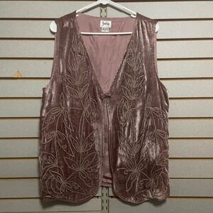 Indira CrushedVelvet Vest Floral Embroidered Sleeveless Top Party‎ Occasion L